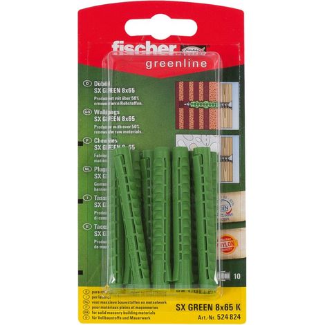 Cheville fischer sx green 8x65 k nylon 65 mm