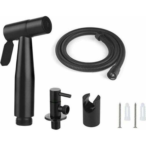 Kit de chette WC comprenant un tuyau de 1,5 m et un support avec adaptateurs G1/2, couleur noire. (1/4)