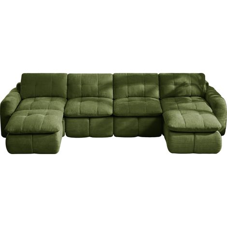 Modulares Sofa 4-Sitzer aus Chenille mit Breiter Tiefer Sitzfläche, Rückenlehne mit Schaumfüllung, Grün (1/5)