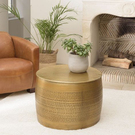 HONORE - Table basse alu. 60x60cm motifs arabesques couleur laiton (1/5)