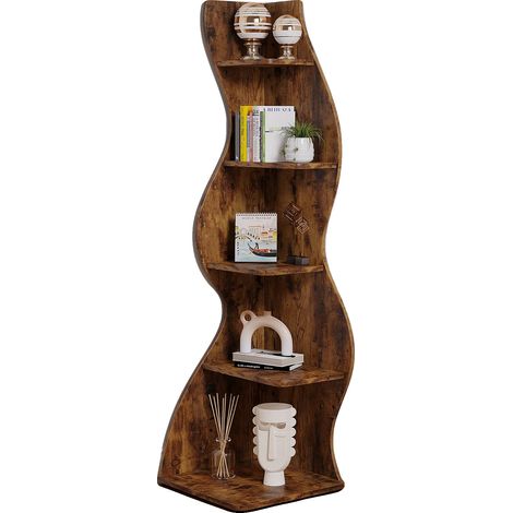 Estantería de esquina, estantes ajustables, estilo minimalista moderno, marrón. (1/2)
