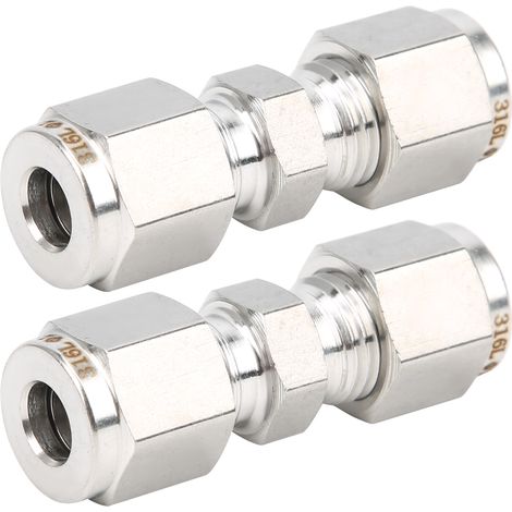 2 Edelstahl-316-Klemmringverschraubungen, gerader Schlauchadapter mit Doppelklemmring für Schlauch (Ф1/4) (1/5)