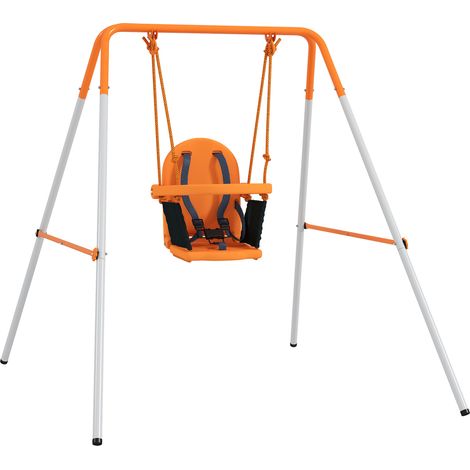 Balançoire bébé, balançoire de jardin extérieure en acier avec dossier et ceinture de sécurité, capacité de charge 25 kg, orange (1/5)
