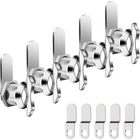 SABIR Lot de 5 serrures à came décalées, serrure à bouton rotatif pour tiroir, boîte aux lettres, armoire de camping-car, cylindre de serrure de rechange 100 % métal pour portes de rangement et campin (1/4)