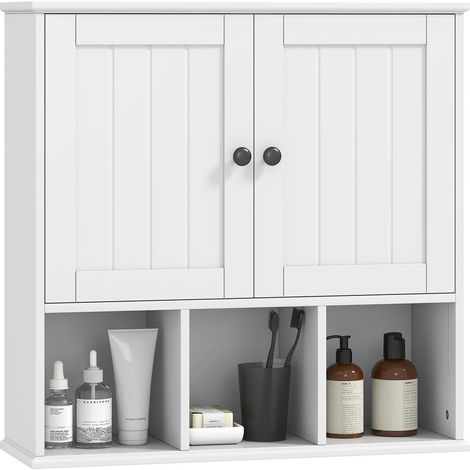 Armoire Murale Salle de Bain Meuble de Rangement Mural avec 2 Portes Étagère Réglable et 3 Niches Ouvertes Blanc (1/5)