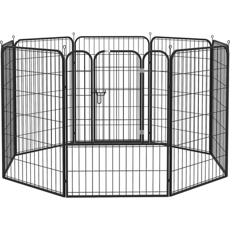 Parc pour chiots pliable en métal noir avec porte verrouillable, 8 panneaux modulables, usage intérieur et extérieur, pour petits chiens sécurisé - CHICFURN (1/5)