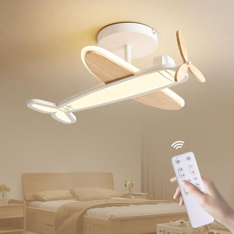 Plafonnier Avion pour Chambre d’Enfant et Bébé, Ø53cm, Plafonnier LED Moderne avec Télécommande et Hélice en Bois, 40W 4000lm, Dimmable 3000-6500K, Mode Veilleuse, Minuteur et Mémoire (1/5)