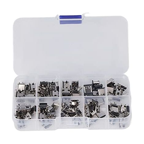 100 Pièces Type C USB Femelle Connecteur Jack Soudure Réparation Remplacement Adaptateur Assortiment Ensemble avec Coque en Acier Inoxydable pour Ordinateurs, CD USB, Souris, (1/5)