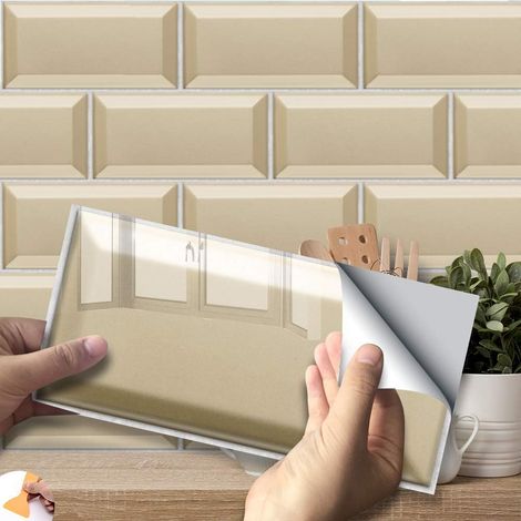 27 pièces de stickers adhésifs décoratifs rectangulaires pour carrelage de salle de bain et de cuisine, 3D imperméables B (1/5)