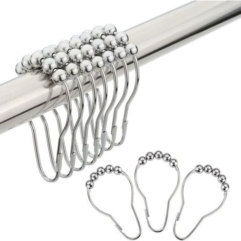 12pcs Patère de salle de bain Anneaux de crochets de rideau de douche, anneaux de crochets de rideau de douche en métal résistant à la rouille pour salle de bain (1/5)