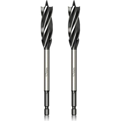 Professioneller Holzbohrer, 17 mm x 165 mm x 2 Stück, Spiralbohrer mit selbstvorschiebender Zentrierspitze, 1/4-Zoll-Sechskantschaftbohrer für die Holzbearbeitung (1/4)