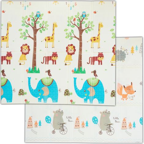 Relaxdays Tapis de jeu pliable, motifs animaux, réversible, sans substances nocives, mousse XPE, 195x175 cm, coloré (1/5)