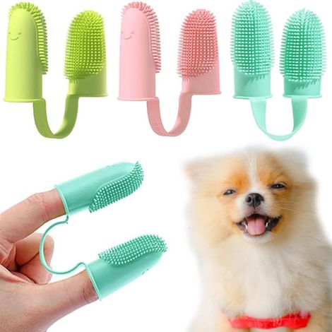 Lot de 3 brosses à Dents pour Chien et Chat, Kit de Nettoyage en Profondeur, Portable Mini tête Souple, Facile à Utiliser pour Chaton, Chiot, Petit Chat et Chien. (1/5)