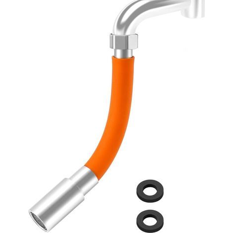 Rallonge de Robinet Flexible à 360° avec 2 Adaptateurs de Filetage pour Salle de Bain, Cuisine, Rxtérieur - 20cm Orange (1/4)