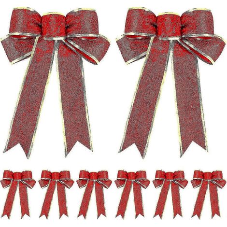 Lot de 10 nœuds en ruban pailletés pour sapin de Noël, à suspendre pour décorer votre sapin pendant les fêtes, 25 x 20 cm. (1/5)