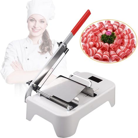 Meat Slicer, Manual Meat Slicer Machine for Home, Stainless Meat Cutter with 20cm Long Blade, for Beef Rolls/Mutton Rolls etc, Manual Frozen Meat Slicer with Spring, 30 × 17 × 43 cm
