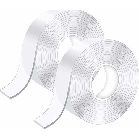 5M Ruban Adhésif Double Face Extra Fort, Transparent Lavable Fin Nano Tape, Amovible Traceless Bande Antidérapant, Réutilisable Double-Face Gel pour Tapis, Maison ou Bureau