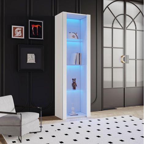 Meuble rangement vitrine 55x38x166 cm blanc brillant OKMYHOME (1/5)