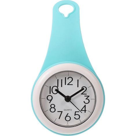 Wasserdichte Wanduhr fürs Badezimmer, geräuschlos, mit Saugnapf – 20,5 x 10,5 cm – Blau (1/3)