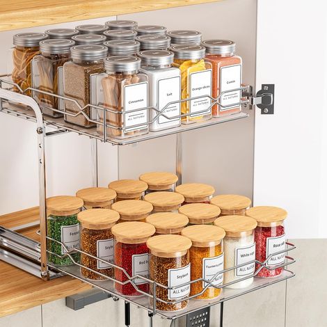 Spice Rack For Interior Cabinet Drawer Closet Organizer 2 Tier Spice Rack Adjustable Height Stainless Steel Spice Organizer, P23.4W26.4H25CM (1/5)