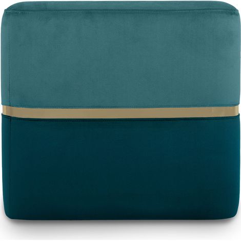 Pouf KATE en velours bleu canard – Cerclage acier doré – Design Art déco – Siège d'appoint, repose-pieds ou table basse (1/5)