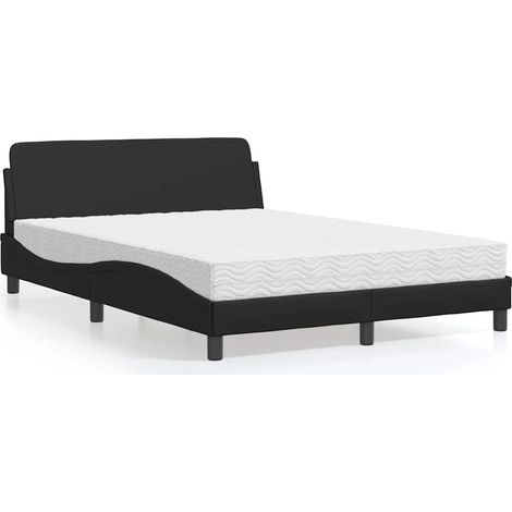 Lit avec matelas 140 x 200 cm en similicuir noir, sommier à lattes, dureté H2/H3 - PANGIVO (1/5)
