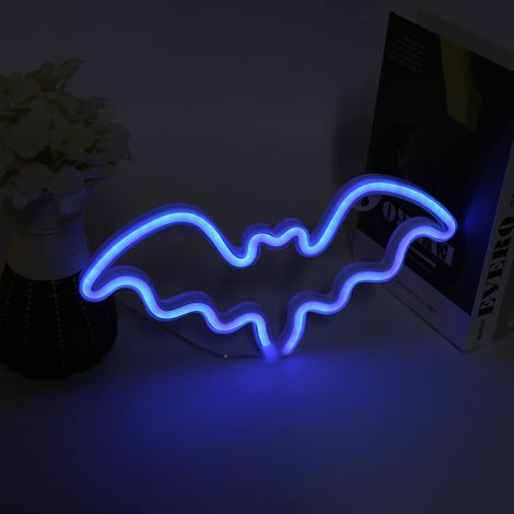 Innovative LED-Neon-Straßenleuchte, fledermausförmige Signallampe für Party-, Weihnachts- und Festtagsdekorationen, Blau, ABS+PVC, 30 cm, 3 AA-Batterien (1/5)
