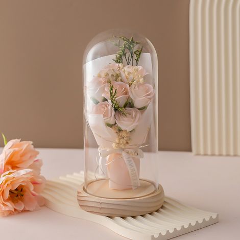 Idée cadeau festive : roses éternelles sous cloche de verre avec LED pour la Saint-Valentin et plus – décoration de table romantique, cadeau personnalisable pour femme/petite amie (1/3)