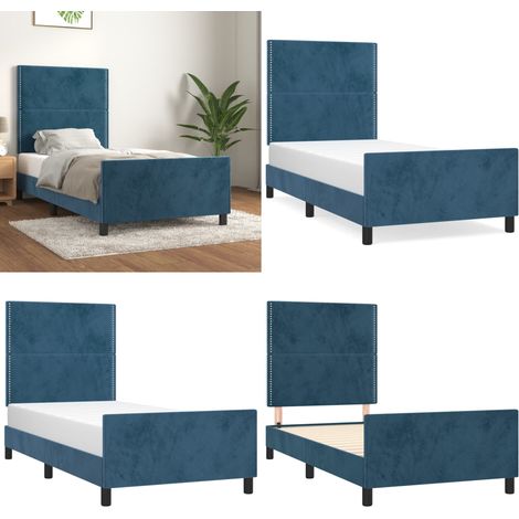 Cadre de lit sans matelas bleu foncé 80x200 cm velours - Lit Plateforme - Lit Double - Lit Capitonné - Tête De Lit Ajustable - Cadre Lit Velours - Home & Living