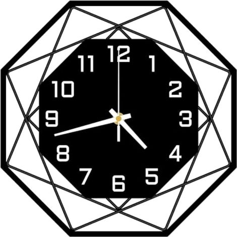 Horloge murale métallique silencieuse, quartz à piles, moderne, 30 cm (noir-blanc) pour salon, chambre, cuisine, bureau.