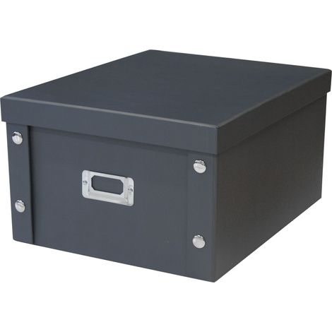 Boîte de rangement en carton noir avec couvercle gris 35 x 28 x 18 cm (1/5)