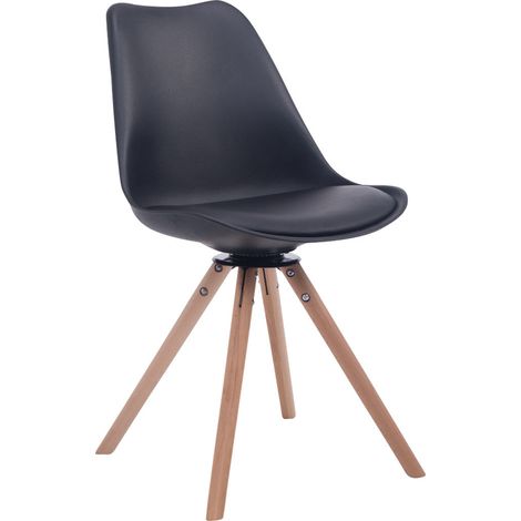 Silla de comedor x1 silla de visitas con asiento giratorio 360° plástico negro y PVC patas redondas de madera clara 100008313