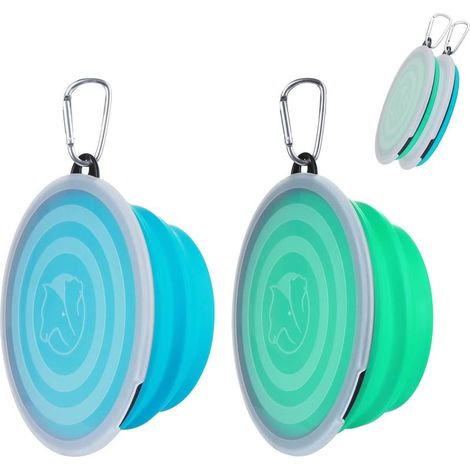 Lot de gamelles en silicone pour chats et chiens, gamelle pliable pour animaux de compagnie, gamelle portable avec couvercle et mousqueton pour les voyages et le camping (gris, violet, petit) (1/4)