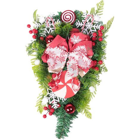 1 Pièce Couronne de Canne à Sucre de Noël comme Indiqué 12 X 24 Pouces pour Les Décorations D'Escalier de Noël de Porte D'Entrée Couronne de Noël pour la Décoration Intérieure (1/5)