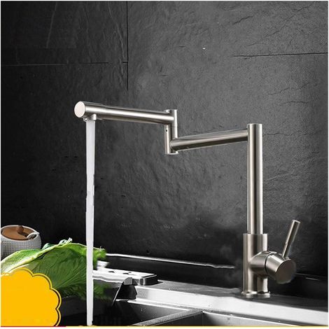 Robinet de cuisine remplisseur de pot 304 acier inoxydable sans plomb robinet de cuisine 360 degrés rotation évier de cuisine robinet pliant eau chaude froide mitigeur évier grue ( Color : Brushed w (1/5)