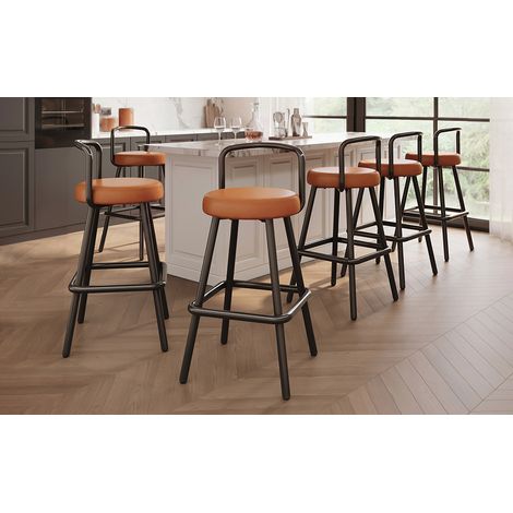 Lot de 6 tabourets de bar design avec accoudoirs ergonomiques, revêtement similicuir PU hydrofuge, piètement en acier solide, repose-pieds pour cuisine et salle à manger, couleur marron