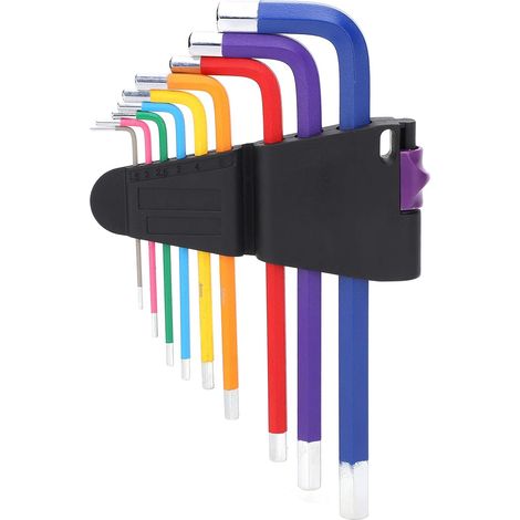 Set di 9 chiavi esagonali, set di chiavi a bussola esagonali a testa piatta, utensili con chiavi esagonali, set di chiavi a brugola, set di chiavi colorate, set di chiavi esagonali per lo smontaggio d (1/5)