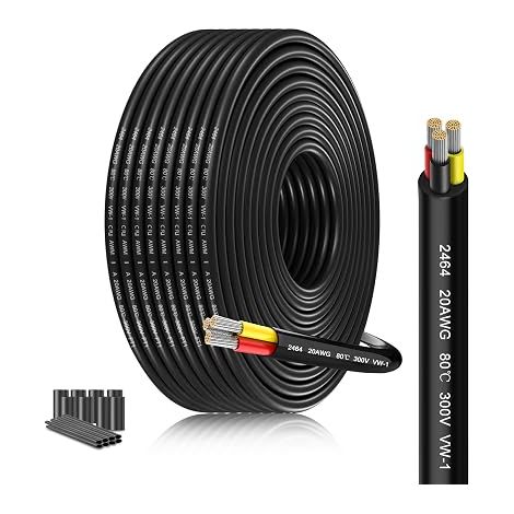 20AWG 3x0.5mm² Electric Cable, 15 m Low Voltage Electrical Cable Tinned Copper Stranded Tinned Copper and Soft PVC for LED, Sensors, Solar and Auto (1/5)