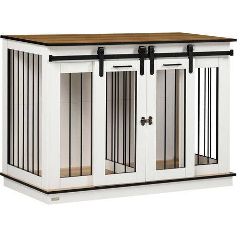 Cage pour chien 2-en-1 avec cloison amovible, double porte, style rustique, structure bois, charge 60 kg, 120 x 60 x 88,5 cm - CHICFURN (1/5)