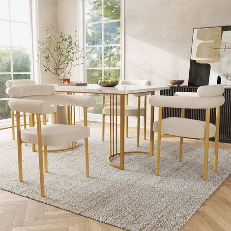 Chaises de salle à manger 4 pcs en simili cuir beige avec piètement doré, design moderne et confortable pour intérieur (1/5)