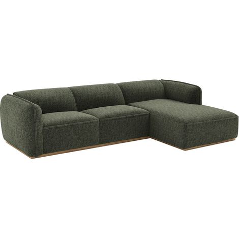 Canapé d'angle droit en tissu chenille vert kaki et base en bois CANOBRU (1/2)