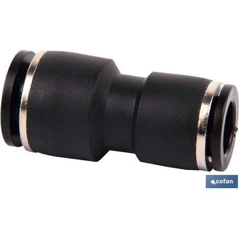 Empalme rápido de plástico para tubos de 4 a 12 mm, conexión instantánea y segura.