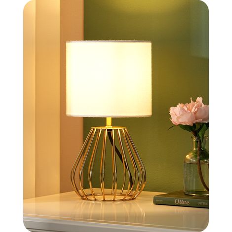 EDISHINE Lampe de table, lampe de chevet avec abat-jour en lin blanc, base dorée métallique, ampoule E27 LED 2700K fournie, H29 cm