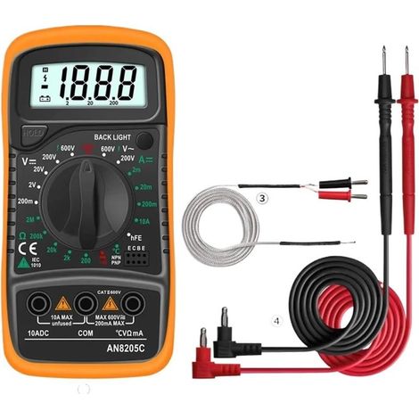 Mesureur LCR AN8205C Multimètre numérique à plage automatique Rétroéclairage AC/DC Ampèremètre Volt Ohm Testeur Portable Multimetro avec thermocouple(AN8205C Orange)