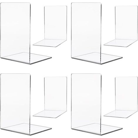 Un ensemble de 8 serre-livres en acrylique transparent, adaptés aux chambres d'enfants, bureaux, salons, bureaux, écoles, étagères, bibliothèques et fournitures scolaires. (1/4)