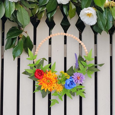 Guirlande Porte - Couronne Fleurs Artificielles Anneau Fer Bois Perles Printemps Été Décoration Extérieure Intérieure - 1 Pièce (1/5)
