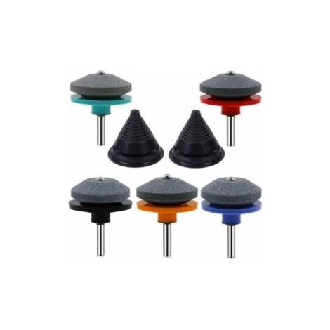 Affûteur de lame de tondeuse à gazon 5 pièces avec 2 outils d'équilibrage de lame de tondeuse à gazon pour la plupart des perceuses électriques et perceuses à main pour le jardin (1/4)