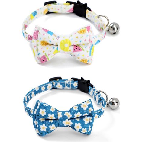 Collier Chat - Fermoir Sécurité Libération Rapide - Coton Doux - Avec Clochette et Nœud Papillon Détachable - Réglable 15-28 cm - Lot de 2 (1/5)