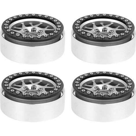 4 pièces Jante Métallique pour RC, Accessoires Voiture Télécommandée Compatibles SCX10/D90/TRX4, Crawler 1/10, 2.2 Pouces (Noir Brillant/Argent Brillant) (1/5)