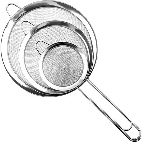 (3-teilig) Edelstahl-Sieb, Küchensieb mit Griff, feinmaschiges Metallsieb, Filter für Gebäck, Nudeln, Abtropfen von Pulver, Quinoa (8/12/16 cm) (1/5)